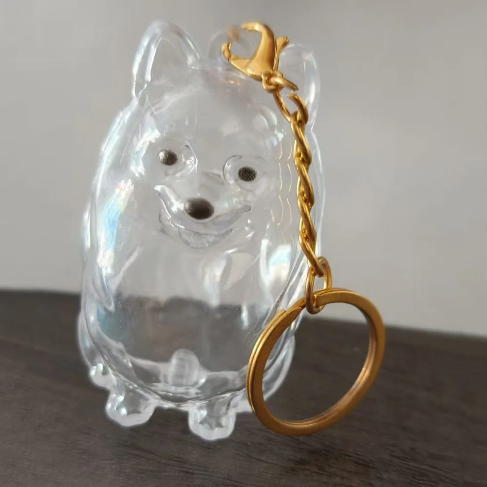 Cute Cartoon Dog Hair Storage Box & Transparent Keychain - DIY Handmade Acrylic Puppy Pendant
