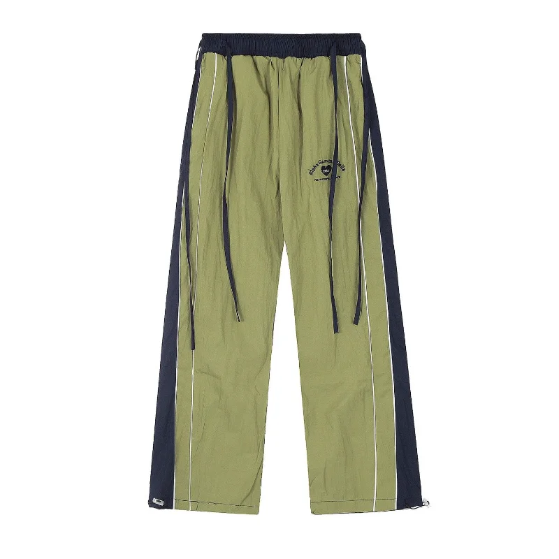 Quick Drying Rushing Sweatpants Women American Retro Casual Color Blocking Outdoor Loose Wide Leg Green Pants Tide Running Pants
