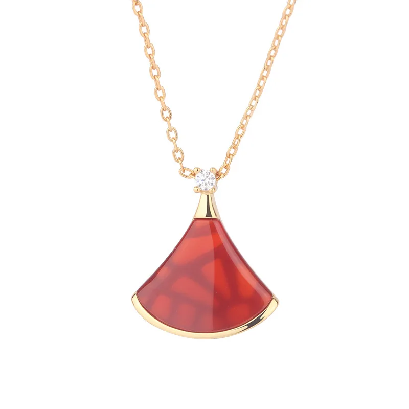 

TKJ 925 Sterling Silver Scalloped Skirt Necklace Agate Shell Pendant for Women Party Jewelry Favors