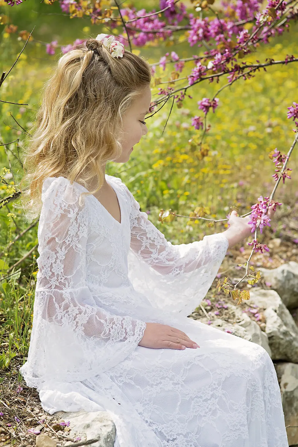 2-11Years Boho Flower Girl Dress For Wedding Girls Junior Bridesmaid Dresses Lace First Communion Dress Lace Bohemian Gown