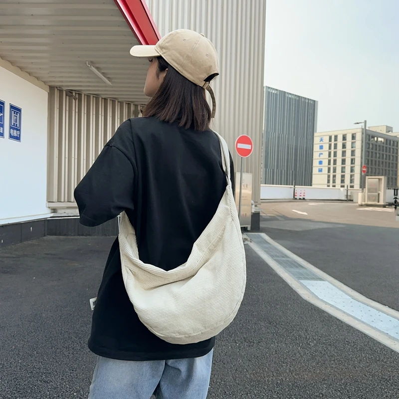 Cord-Freizeittasche, Schulter-Umhängetasche für Studenten, Einfarbige Damen-Shopper-Tasche mit Großer Kapazität, Schul-Umhängetasche – Detail 32