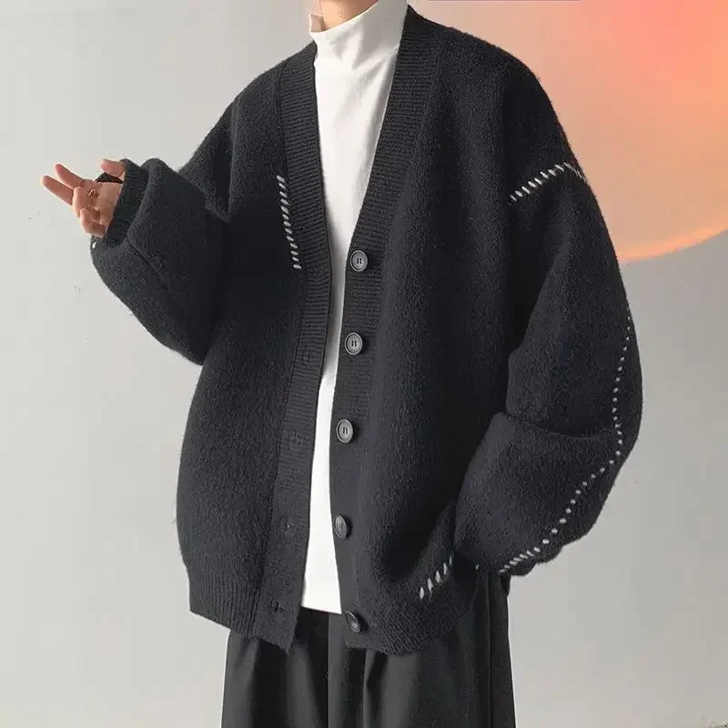 Man Clothes Coat White Knitted Sweaters for Men Japanese Retro Jacket Cardigan Patchwork S 90s Vintage Knitwears Korean Style X 4