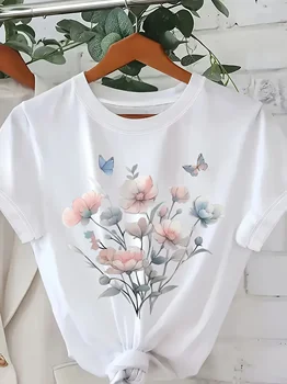 Women'S Floral Print T-Shirt Pink Pastel Top with Floral Pattern Lightweight Everyday for Spring/Summer Outfits Casual 1