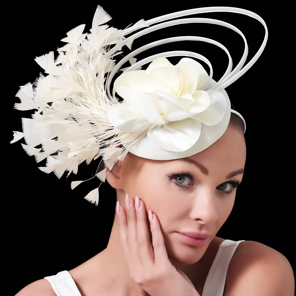 

New Beige Race Occasion Fascinator Hats Bowknot Bridal Wedding Church Hats Women Nice Fancy Cocktail Party Base Multiple Colors