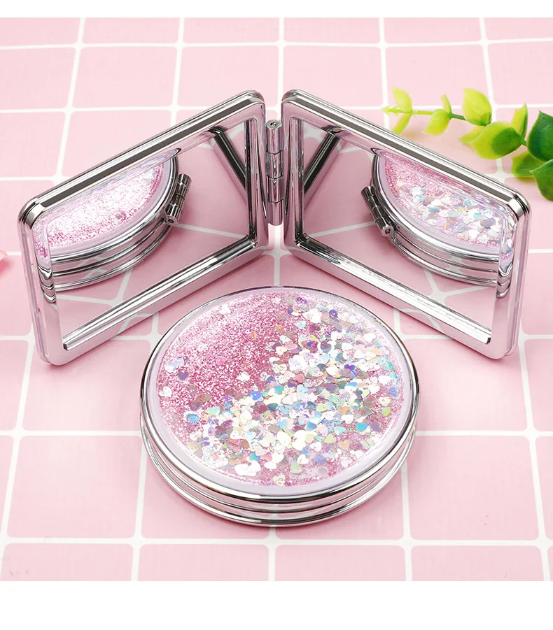 Miroir De Poche Compact 1 Pièce, Petit Miroir Pour Sac À Main Avec Paillettes, Miroir De Maquillage De Voyage Portable, Miroir De Beauté Pliable À 2 Faces Pour Femmes Et Filles, Cadeau