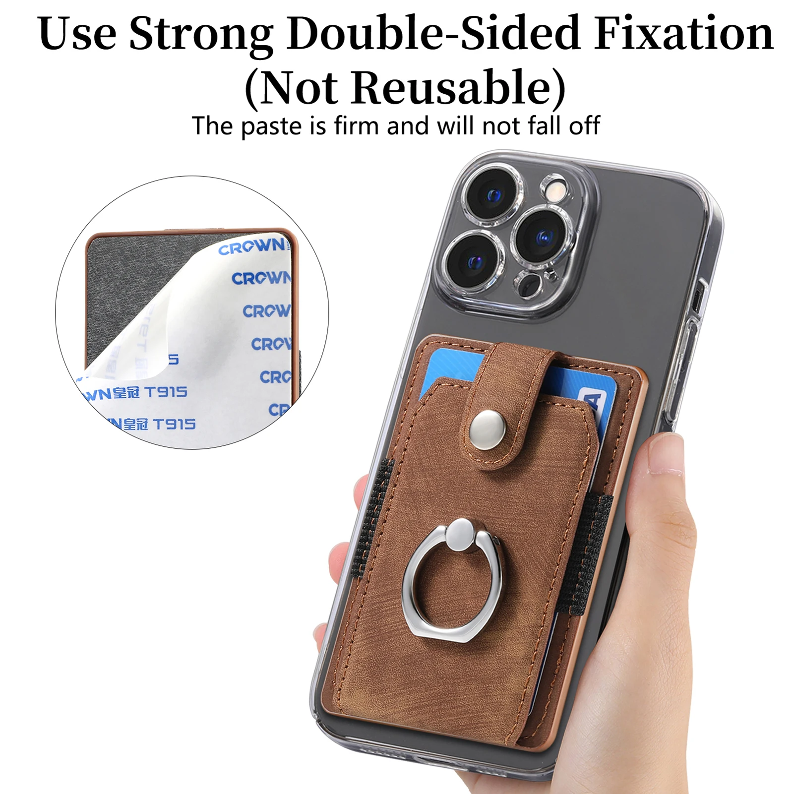 Universal PU Leather Phone Wallet Case with Card Slot and Ring Stand Attachment