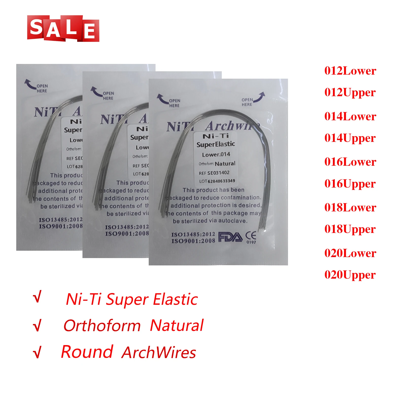 10pcs/Pack Dental Orthodontic Ortho Natural Form Round Arch Wires Ni-ti Super Elastic Lower./Uper.