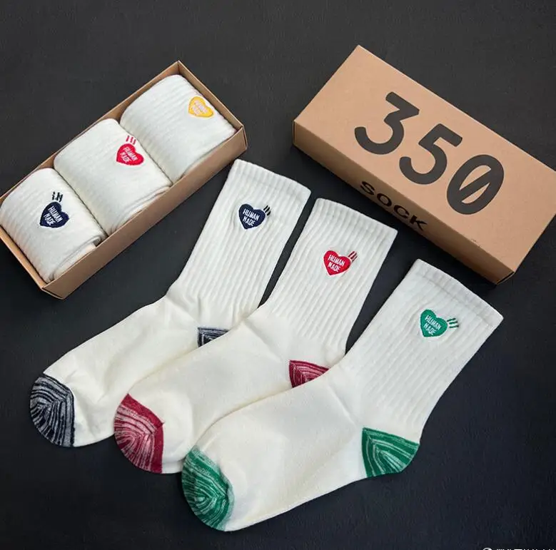 Women's Socks Fashion Stitching Love Embroidered Cotton Medium Stockings Women's Matching Shark Pants Outer Socks 3pair /Box 12