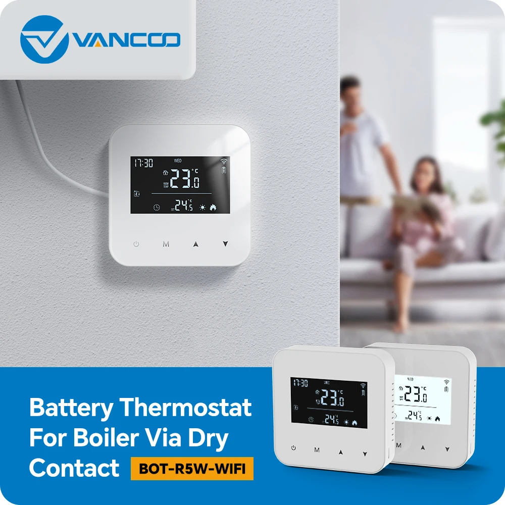 Smart WiFi Gas Boiler Thermostat Daily Programmable Heating/Cooling Battery Powe