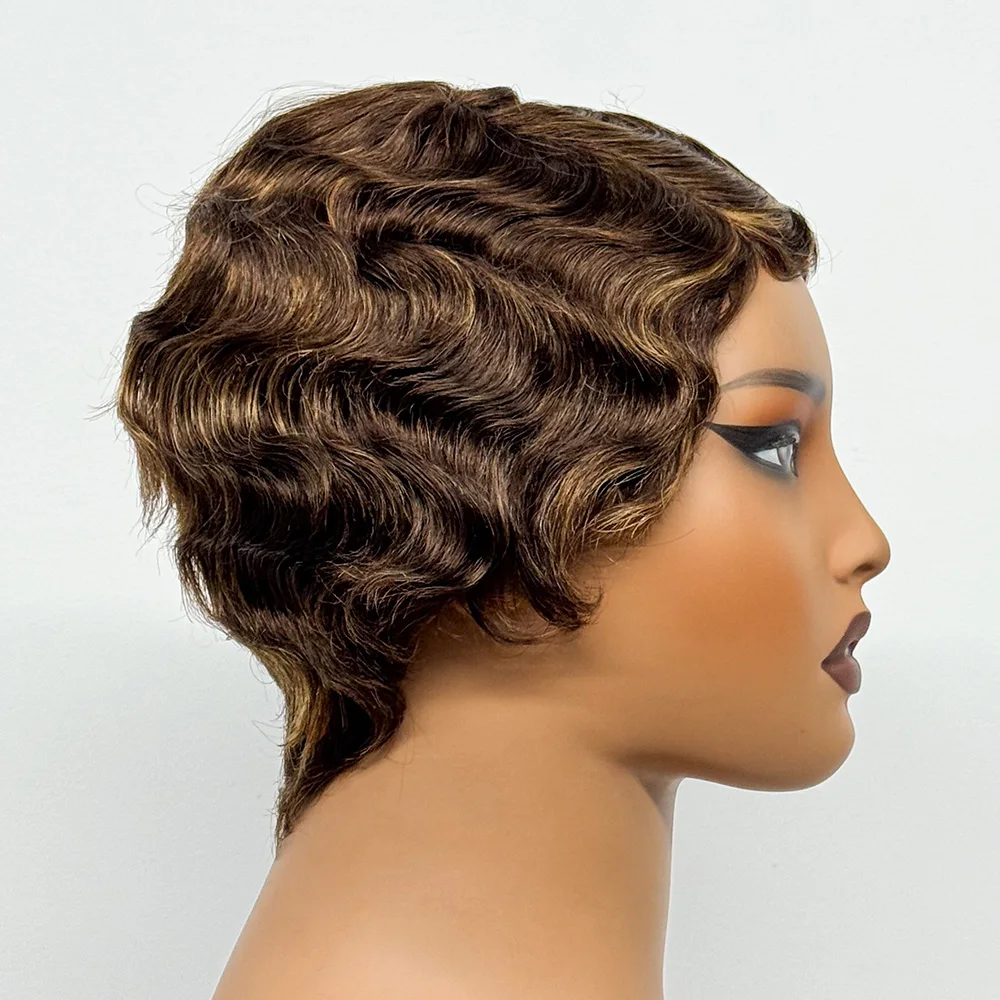 Full Machine Made Wigs Pixie Cut Short Bob Loose Wave Human Hair Wigs Curly Wave Bob Glueless Wigs Remy Hair for Black Women