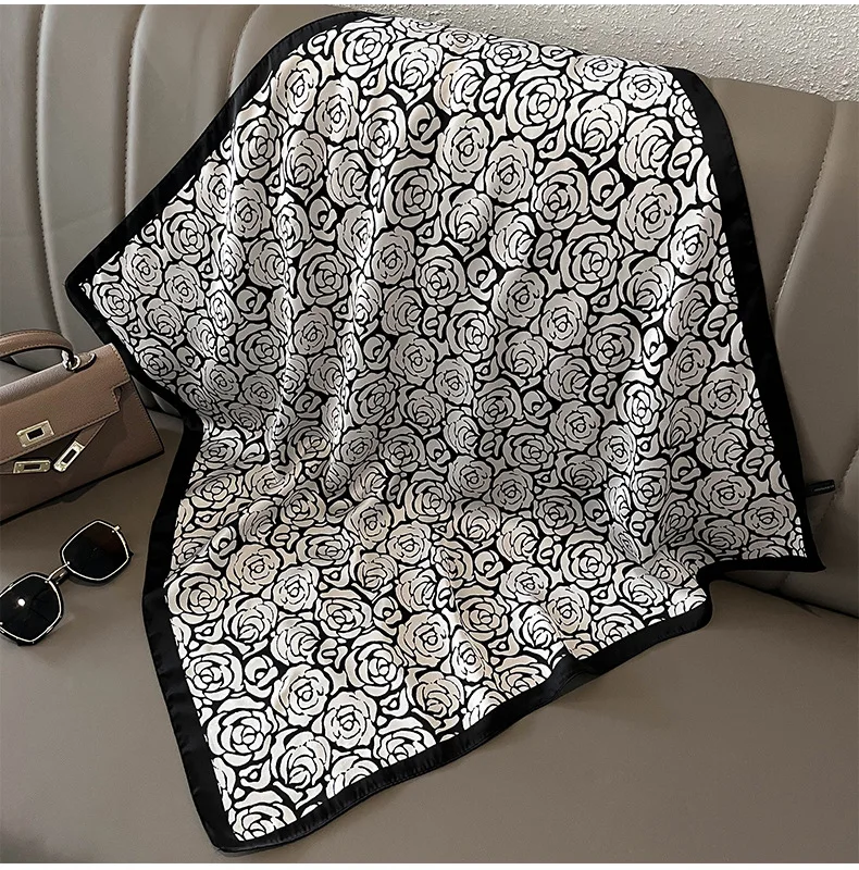 Spring and Autumn Women's 70cm Printed Silk-Feel Square Scarf