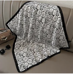 Spring and Autumn Women's 70cm Printed Silk - Feel Square Scarf - 70x70cm (27 - black)