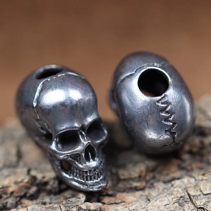 6mm Hole Skull Brass Knife Beads EDC Umbrella Rope Outdoor Vintage Skeleton Head Paracord Woven Lanyard Pendants DIY Accessories