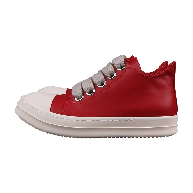 

Owen Seak Women Men Loafer Shoes Genuine Leather Big Lace Up Luxury Trainers High Street Summer Black Pink Red Sneakers