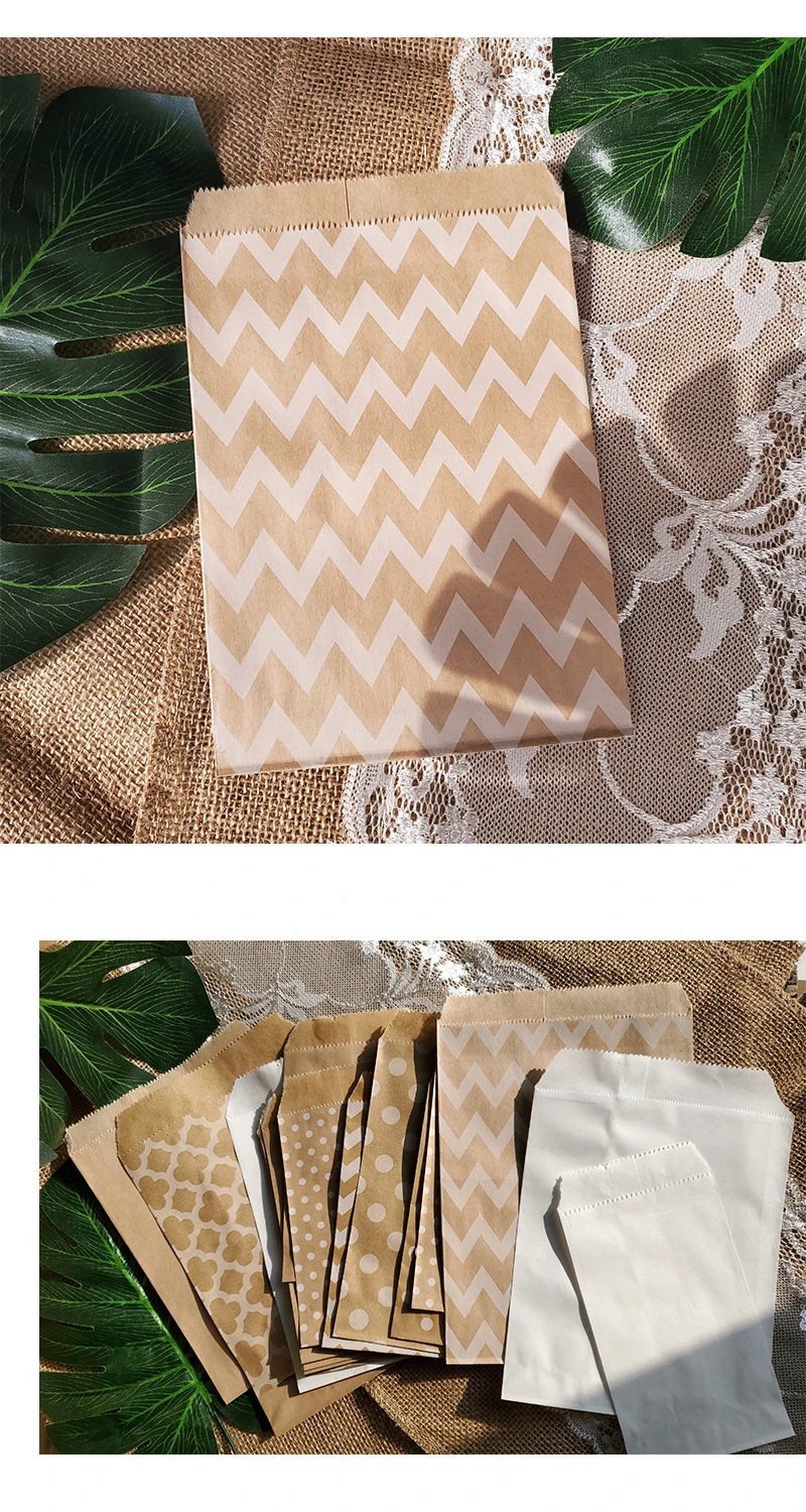 25 Stück Leckerli Süßigkeitenbeutel Chevron Polka Dot Beutel Kraftpapiertüten Hochzeit Geburtstag Neujahr Partybevorzugungen Geschenke Taschen – Detail 2