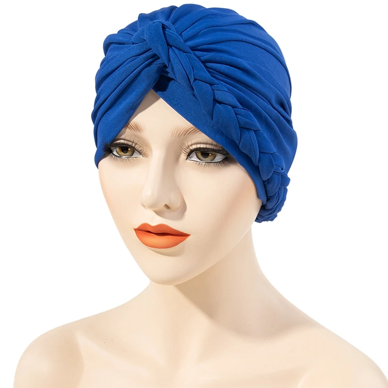 

Women Lady Muslim Braid Solid Color Simple Head Turban Wrap Cover Cancer Chemo Islamic Arab Cap Hat Hair Loss Bonnet Beanies