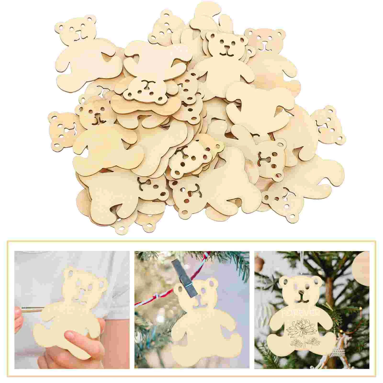 

Decorative Wooden Durable Unfinished Creative Chip Bear Shape Ornament DIY Craft Decor Family Friends Co-worker
