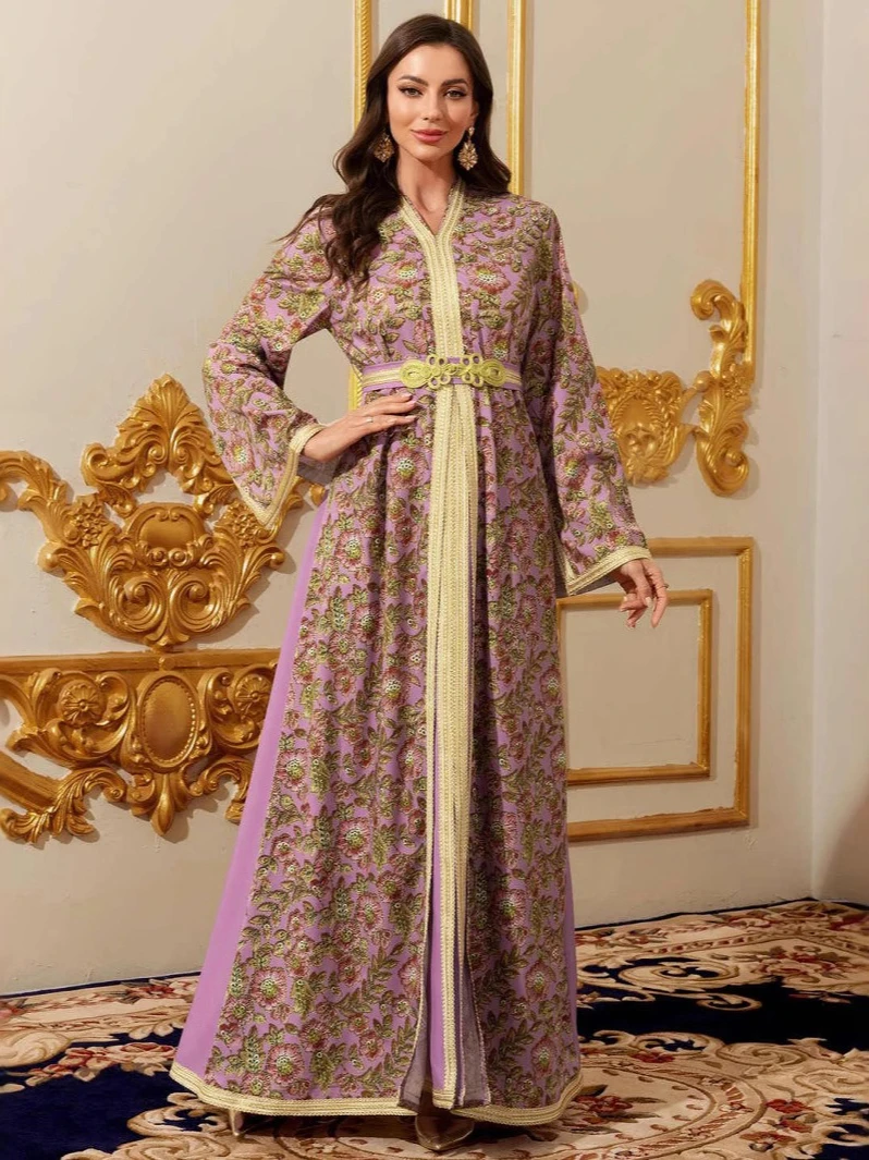 Eid Party Dress for Women Muslim Abaya Print Jalabiya Ramadan