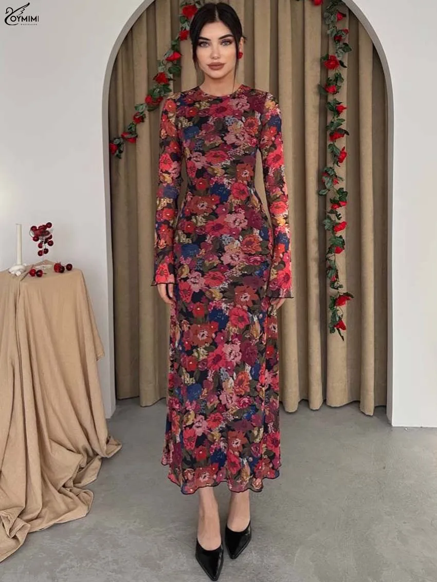 Oymimi فساتين نسائية أنيقة مطبوعة باللون الأحمر مو...