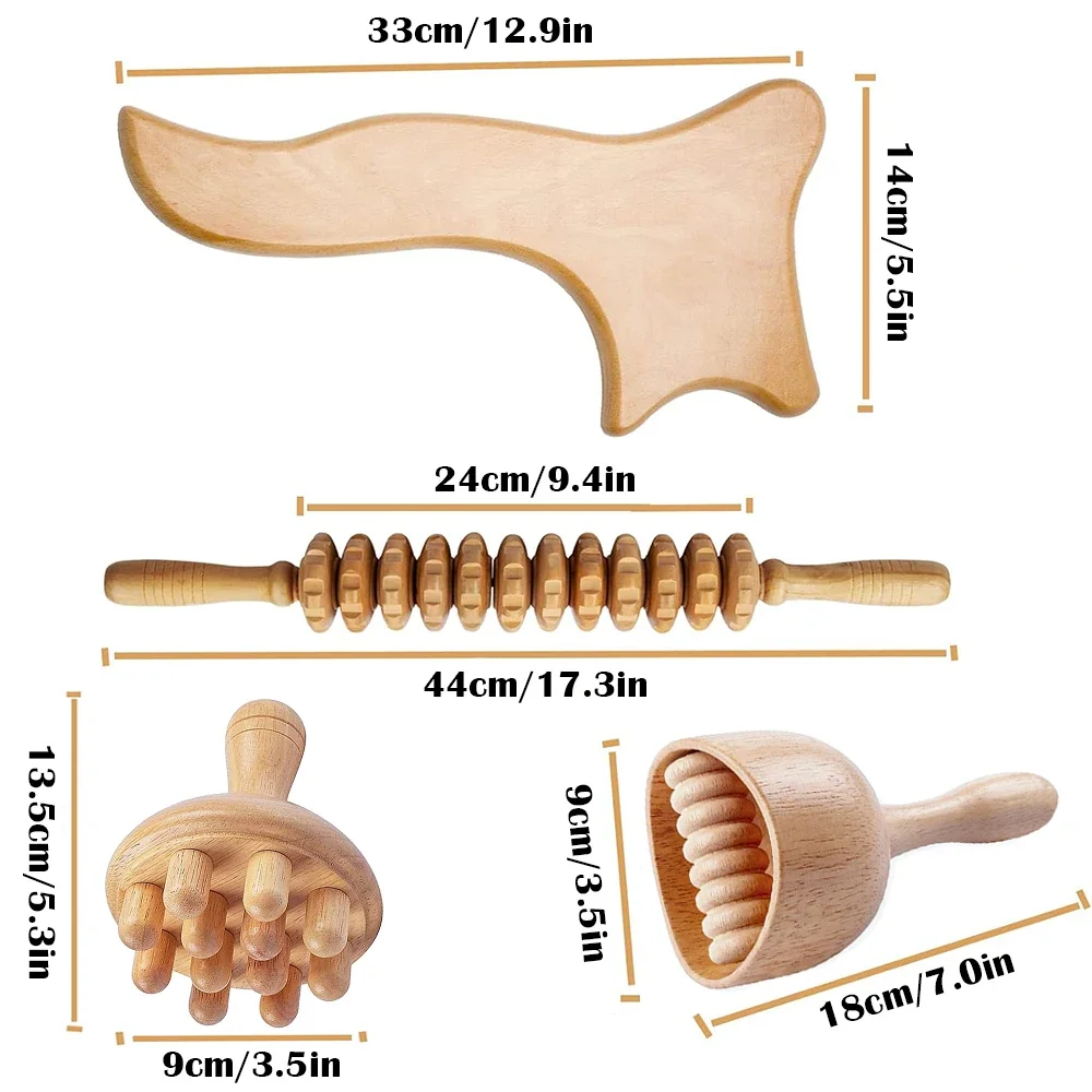 Therapieroller aus Holz, Lymphdrainage-Werkzeug aus Holz, Gua Sha Werkzeug zur Körperformung, Muskelmassage und Entspannung_voghion.com