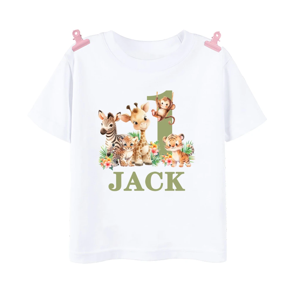 Personalized Birthday Shirt 1-9 Years Shirt Wild Tee Boys Jungle Party T-shirt Safari Animal with Name Clothes Kids Gifts Tops 4