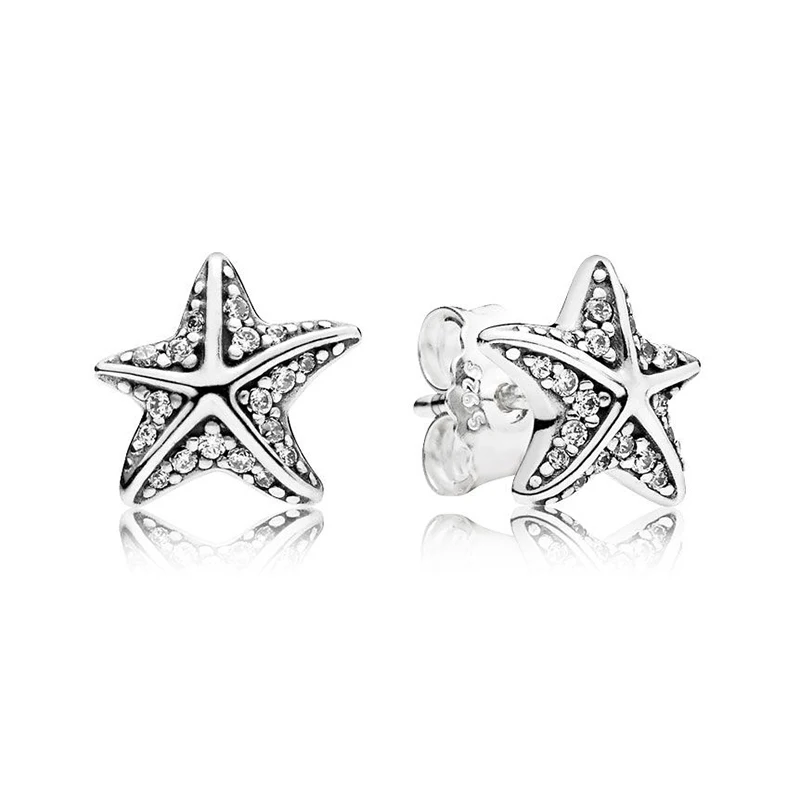 

Authentic 925 Sterling Silver Tropical Starfish Fashion Stud Earrings For Women Gift DIY Jewelry