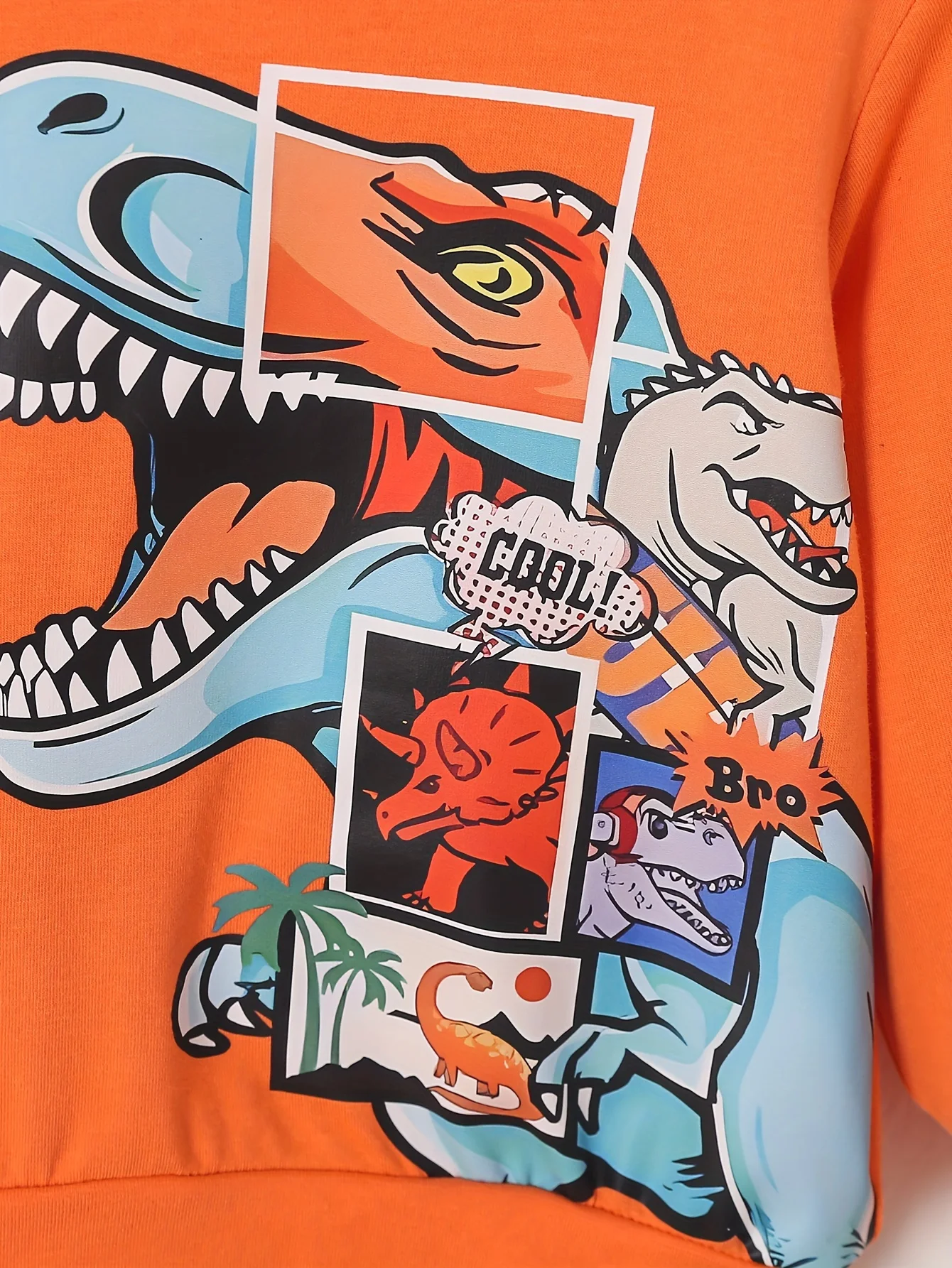 Spring And Autumn Cartoon Dinosaur Print Orange Long Sleeve Full Print Pants Fabric Soft Suitable For Outdoor And Base Wear Suit 5