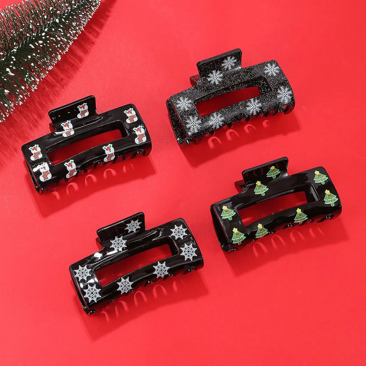 

Christmas Socks Hair Accessories Square Hollow Clasp Shark Clip Headgear Hair Accessories Claw