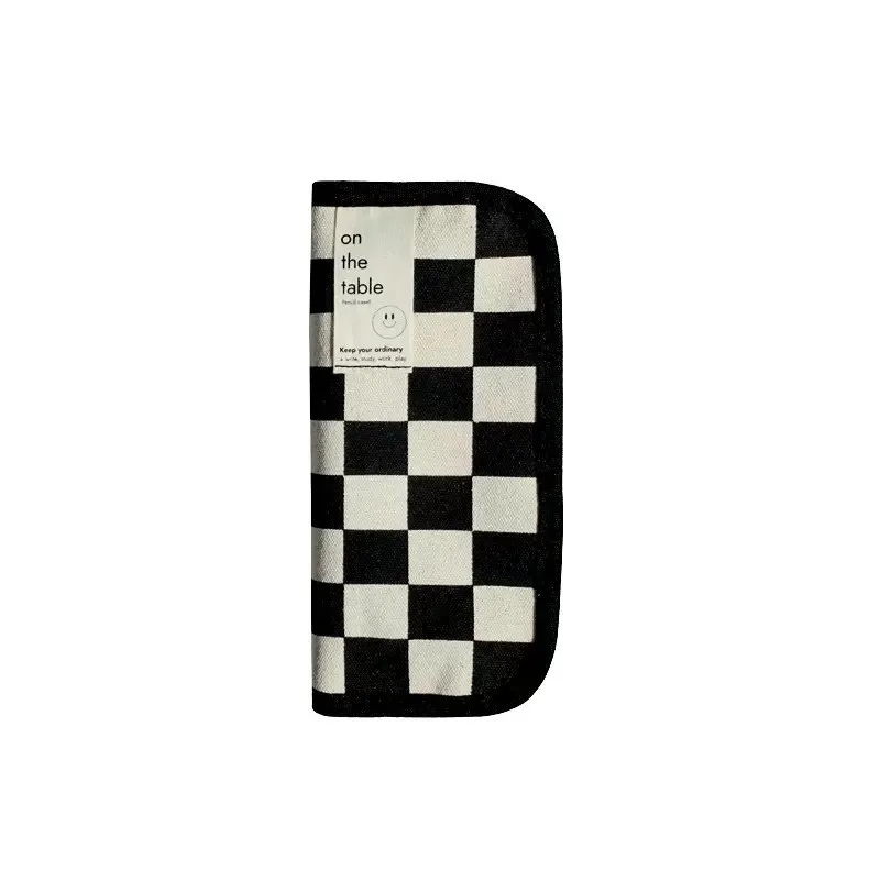 Chessboard Pattern Pen Case - Large Capacity Dual Layer Handheld Stationery Organizer