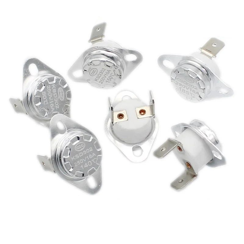 10Pcs/Lot KSD302 Normally Open Normally Closed 16A 250V 40 - 300℃ Temperature Control Switch Bent Foot Fixed Ring