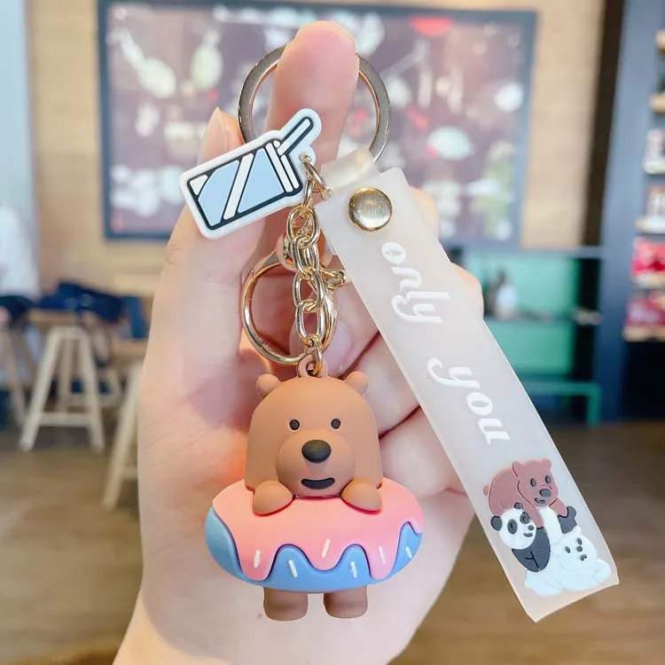Kawaii Bear Panda Keychain for Car Keys Moto Jewelry Friends