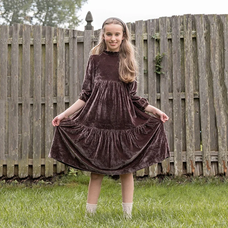 Girls dress kids clothes AP Teenager Girls Autumn Velour Dress Baby Kids Velvet Romper Long Sleeve New Children Clothes
