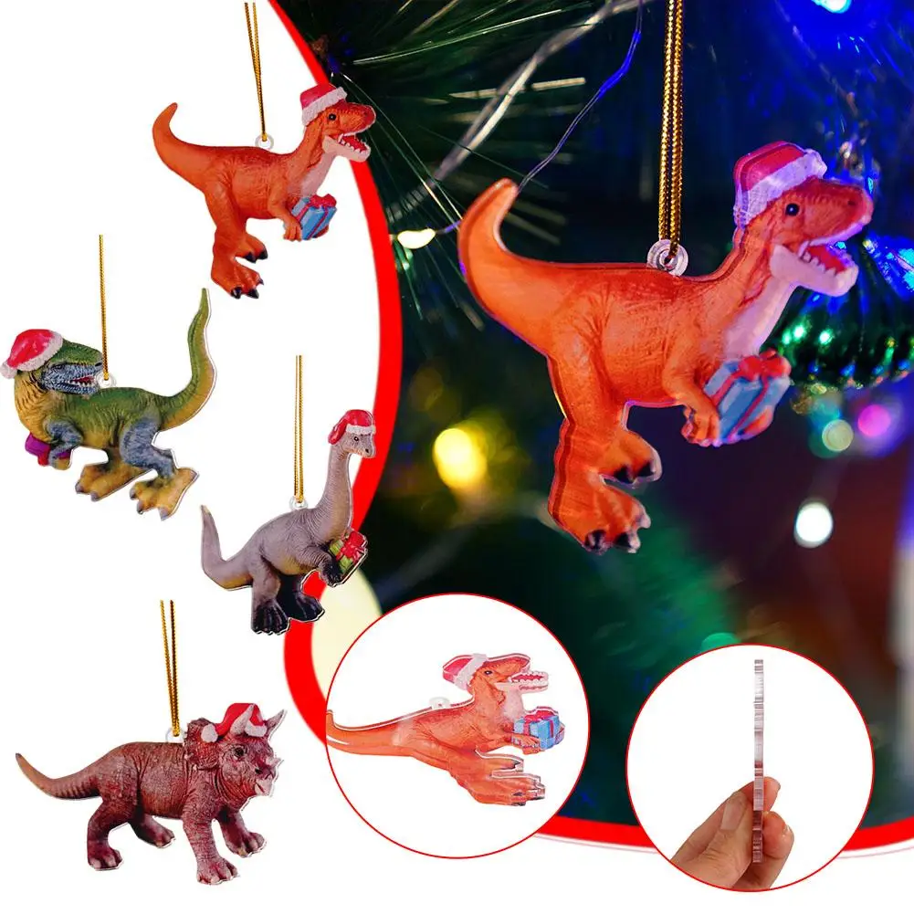 

2D Acrylic Christmas Pendant Cartoon Dinosaur Xmas Hanging Toys Tree Backpack Car Ornaments Merry Decorations Decor Christm V7I7