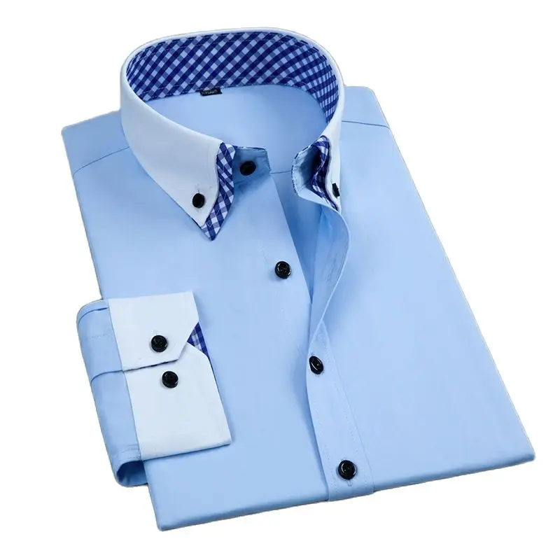 Mens Dress Shirts Double Layer Long Sleeve Non Iron Business Formal Shirt