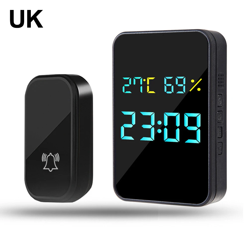 디스플레이 온도 자체 전원 벨 블랙 호환 초인종, EU 영국 미국 습도 블랙 제어 및 모니터