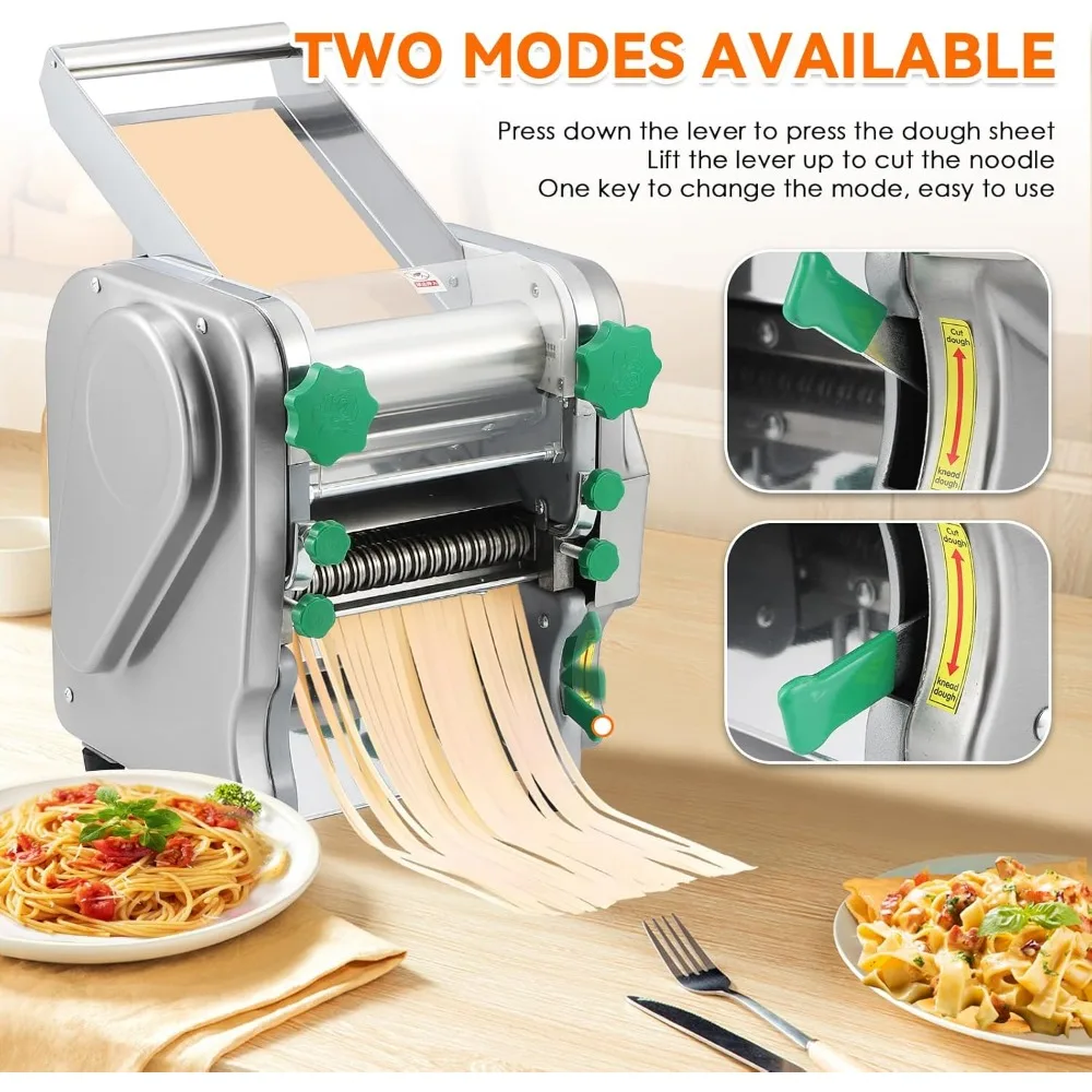 Commercial Pasta Maker Machine Electric Dough Roller Noodle Making Machine with 2/6mm and 2.5mm Round Blade Thickness Adjustable 4