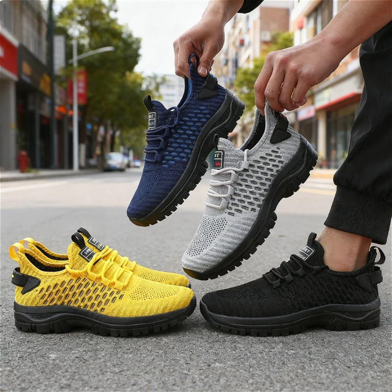 Men's Casual Sports Shoes Breathable Mesh Knit Sneakers Non-Slip Running Trainers Lightweight Comfort for Outdoor Gym Footwear