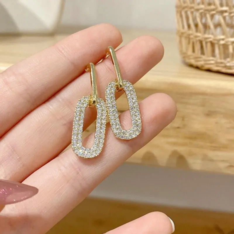 14K Gold Plated Double Section U-shape Horseshoe Oval Hoop Earrings for Women Vintage Ins Removable Earrings Party Jewelry