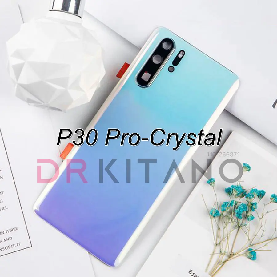 화웨이 P30 P30 프로용 후면 배터리 커버 후면 유리 패널 후면 하우징 케이스(카메라 렌즈 교체+접착 스티커 포함)