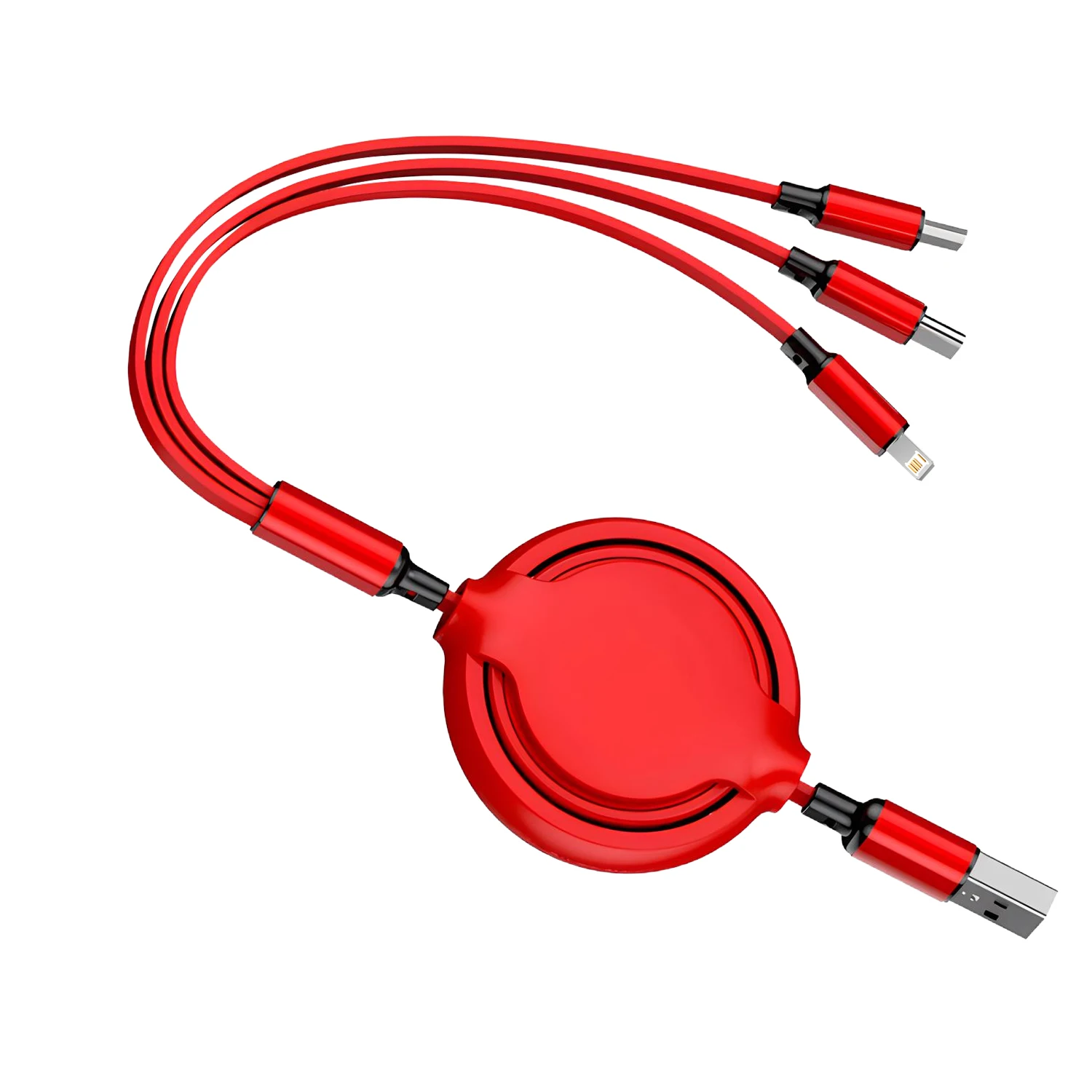 Câble USB rétractable rouge 3 en 1, cordon de charge rapide pour Iphone Samsung Huawei Xiaomi, fil de charge multi-ports