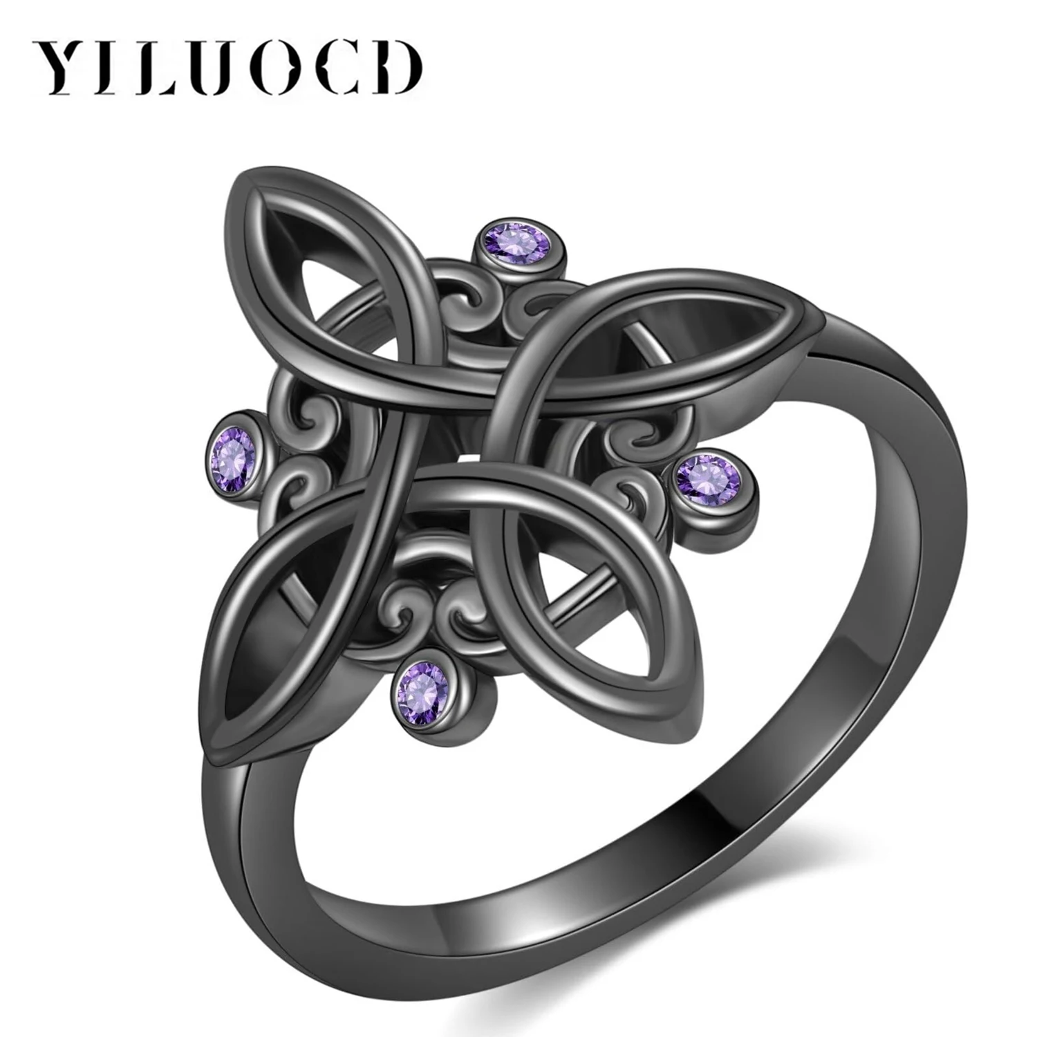 Nudo De Bruja Original schwarze Hexenknotenringe aus 925er Silber mit mystischem lila Zirkonring, Hexenschmuck, Geschenke für Frauen