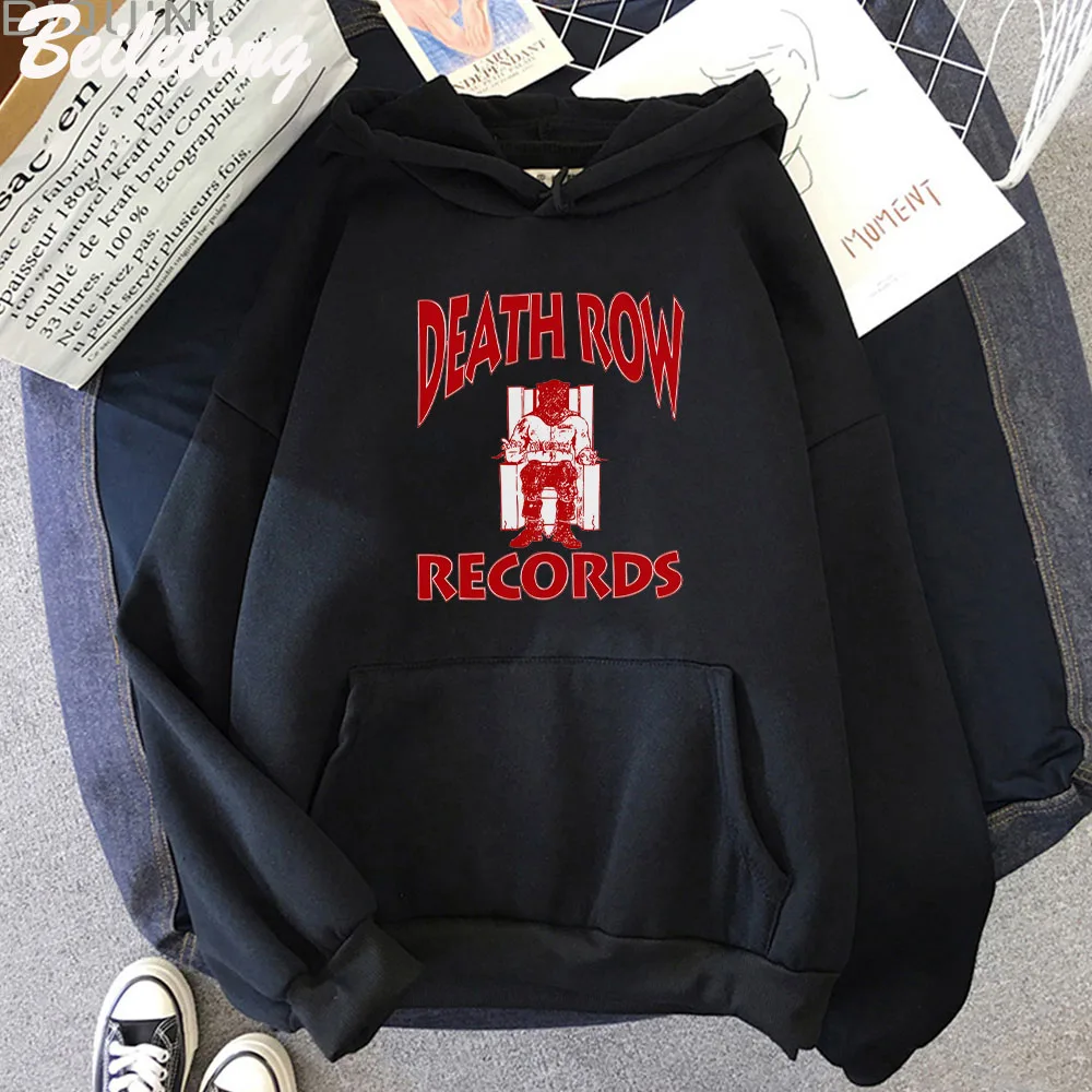 Death Row Records Album Music Black Hoodie Funny Printed Hip Hop Hoodies Cartoon Pullover Sudaderas Donna/Uomo Vintage Rappers