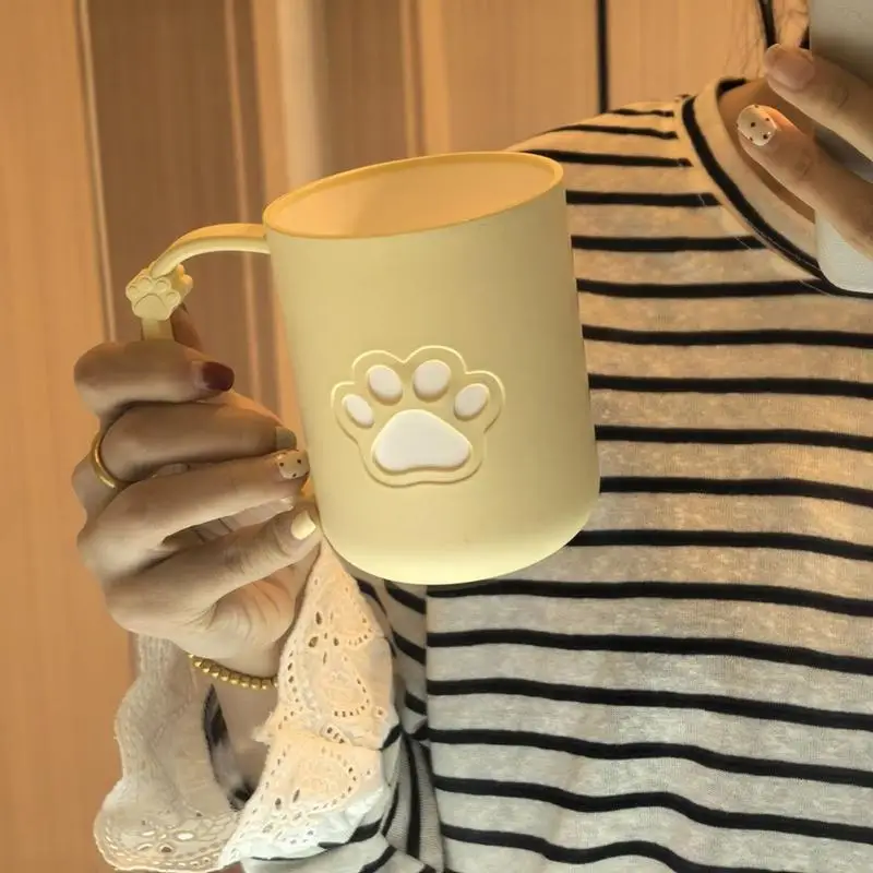 *1 pz Bicchiere per collutorio in plastica con manico a forma di zampa di gatto, ideale per coppie, con manico, perfetto per il bagno, porta spazzolino portatile_voghion.com