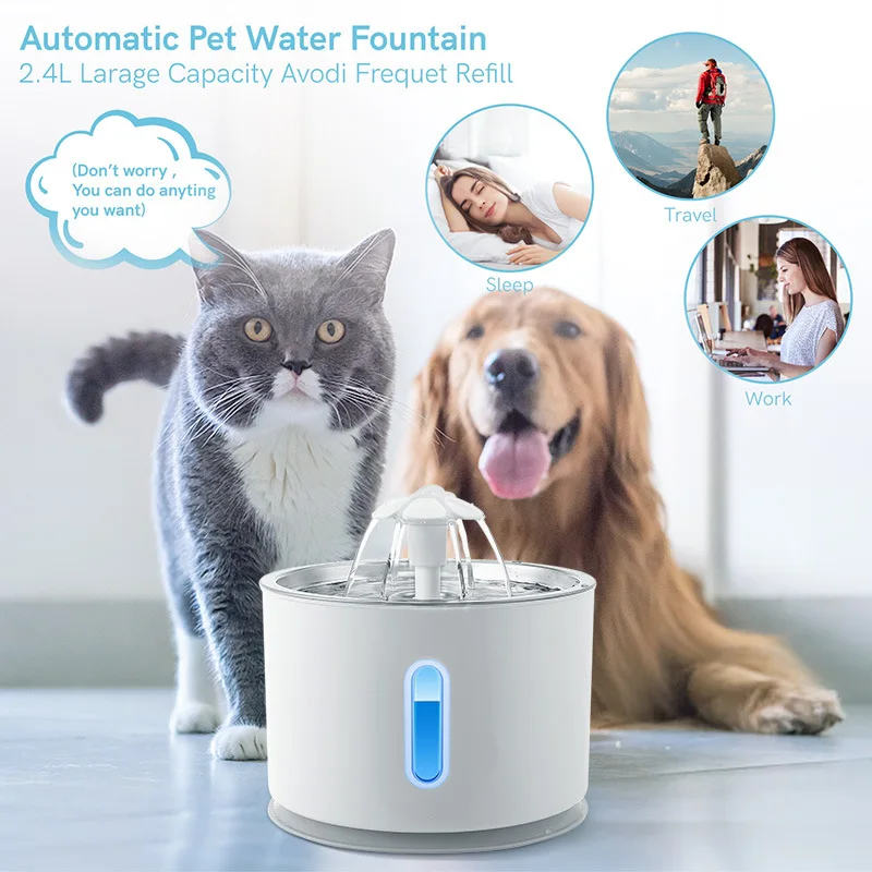 

Automatic Pet Cat Water Fountain with LED Lighting 2.4L USB Dog Mute Drinker Feeder Bowl Drinking Dispenser