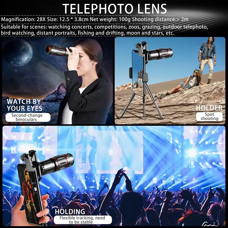 Phone Lens Telephoto Lens 28X HD Camera Phone Lens Telescope Zoom Macro For Iphone Samsung Smartphone Fish Eye