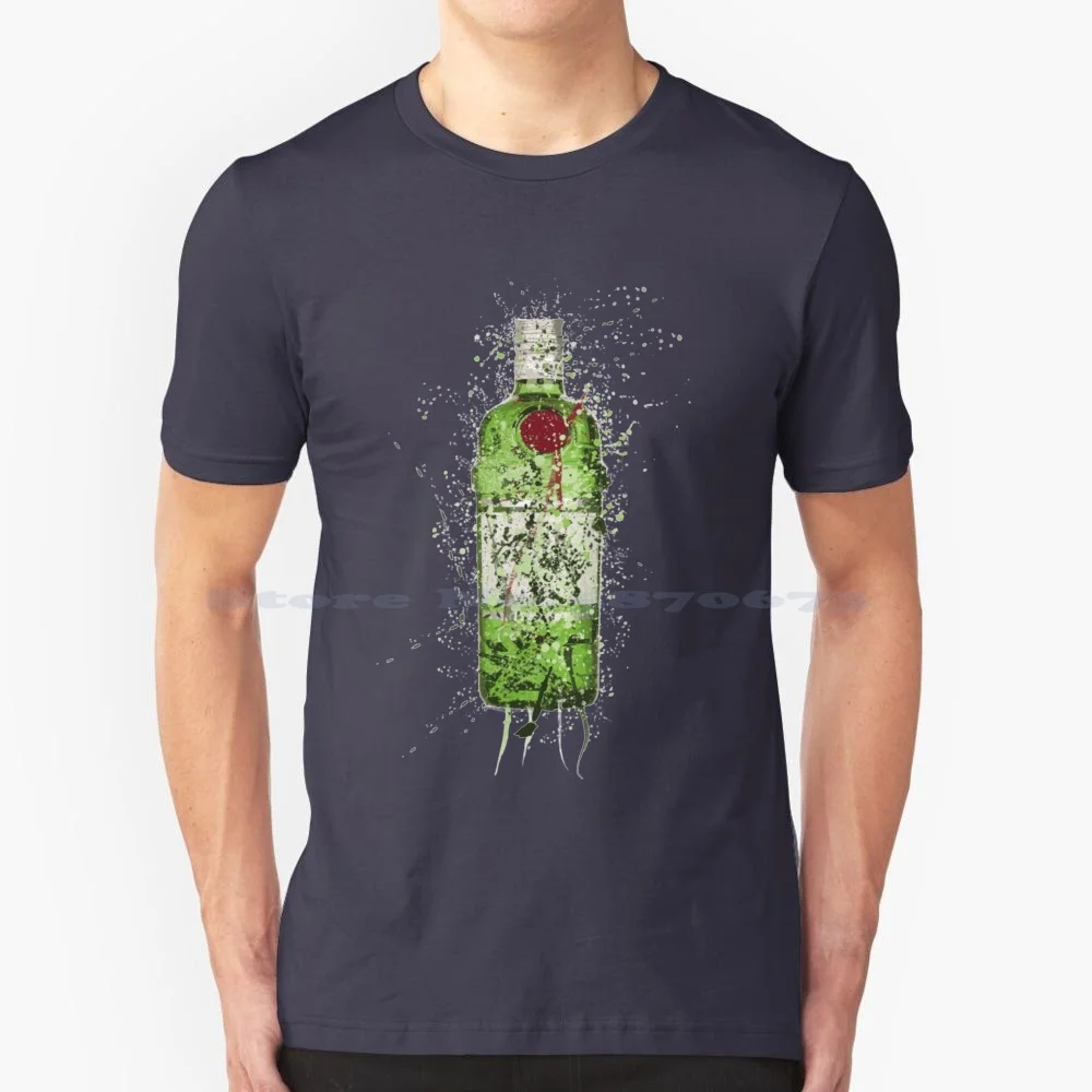 Barman Shirt-Splatter Bar Art Green Gin Bottle T Shirt 100% Cotone Tee Tanqueray Gin Splatter Art Jackson Pollock Bartender