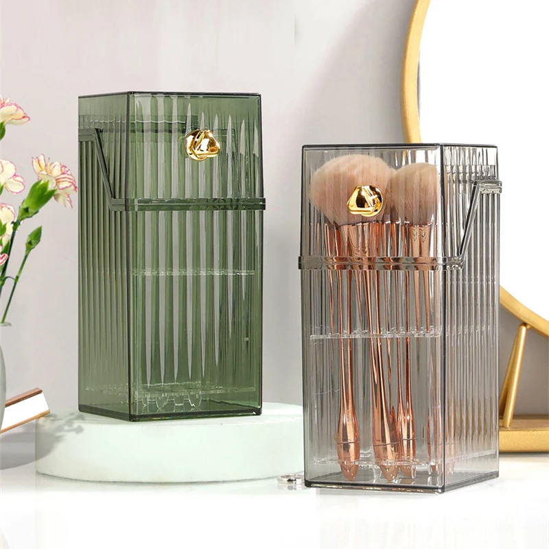 Description Picture 5 of itemClear Cosmetic Brush Storage Box Desktop Makeup Brushes Holder with Lid Large Capacity Eyebrow Pencil Cosmetics Tools Organizer