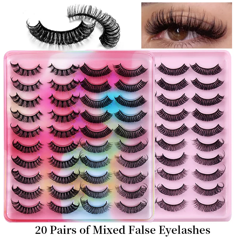 

Natural Long False Eyelashes DD Culry Wispy Full Strip Russian Fake Faux Mink Lashes Vendor Wholesale Bulk Lash Packing 20 Pcs