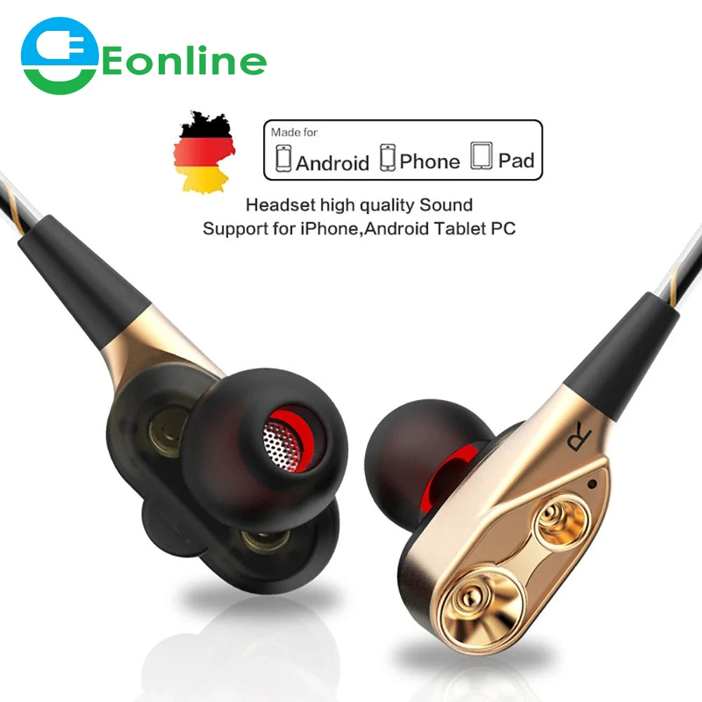 

Eonline In-Ear Sport Headset With Mic mini Earphones For iPhone Samsung Huawei Xiaomi Dual Drive Stereo Wired earphone