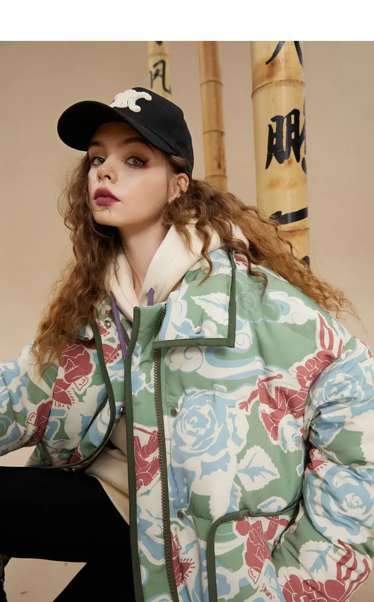 Fashion Down Jackets New Full Print Design Sense Niche Jacket Women Winter Women'S Loose All-Match Padded Jacket Korean